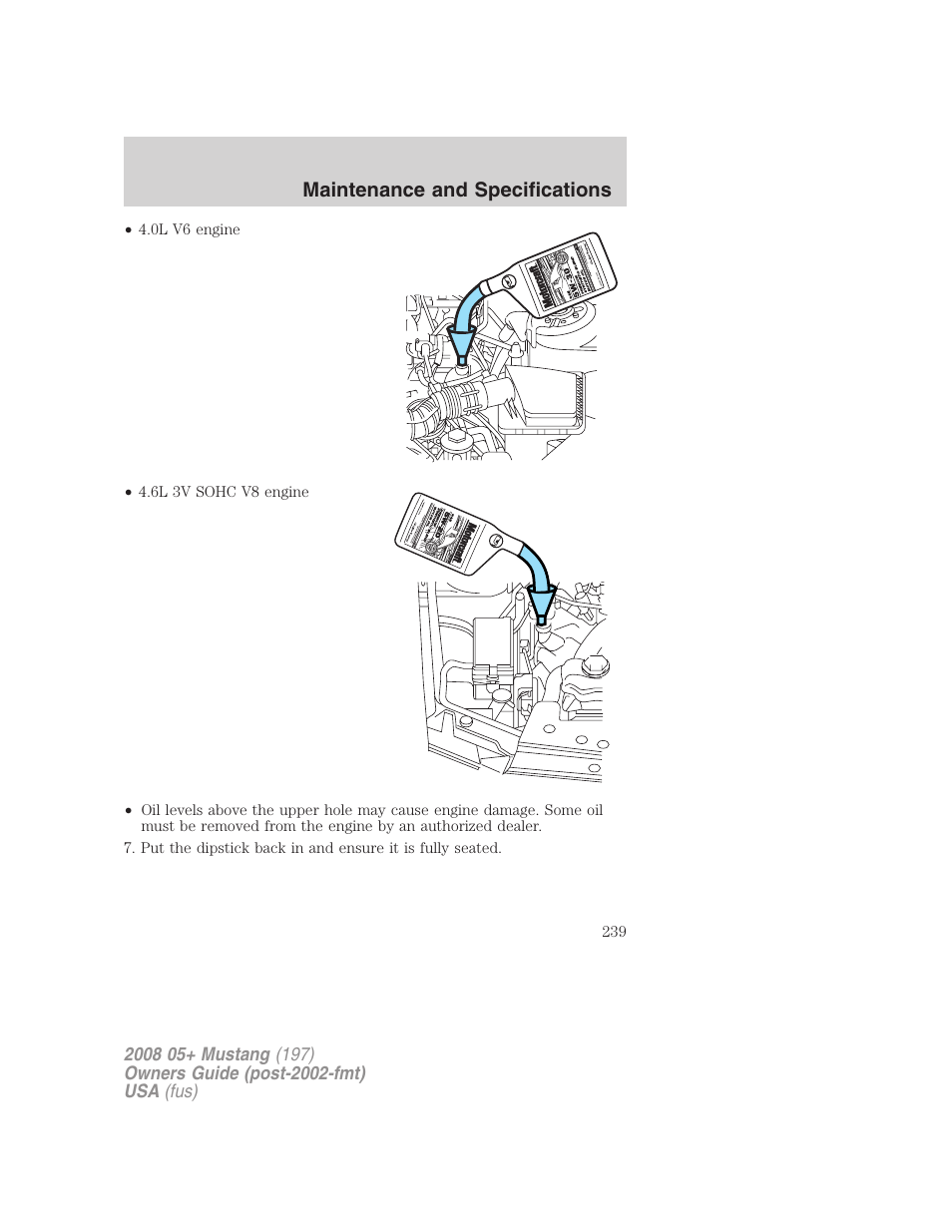 Maintenance and specifications | FORD 2008 Mustang v.1 User Manual | Page 239 / 280