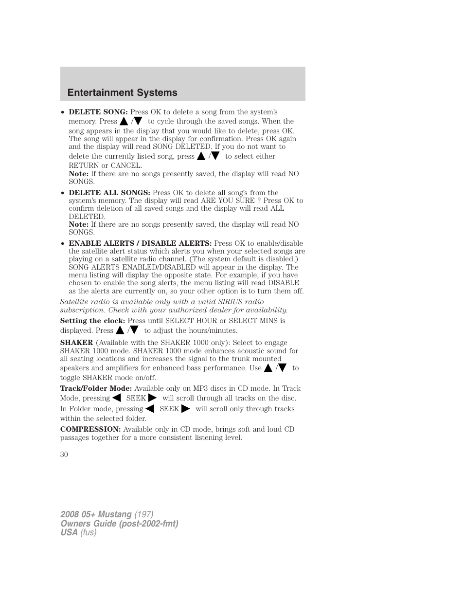 Entertainment systems | FORD 2008 Mustang v.1 User Manual | Page 30 / 280