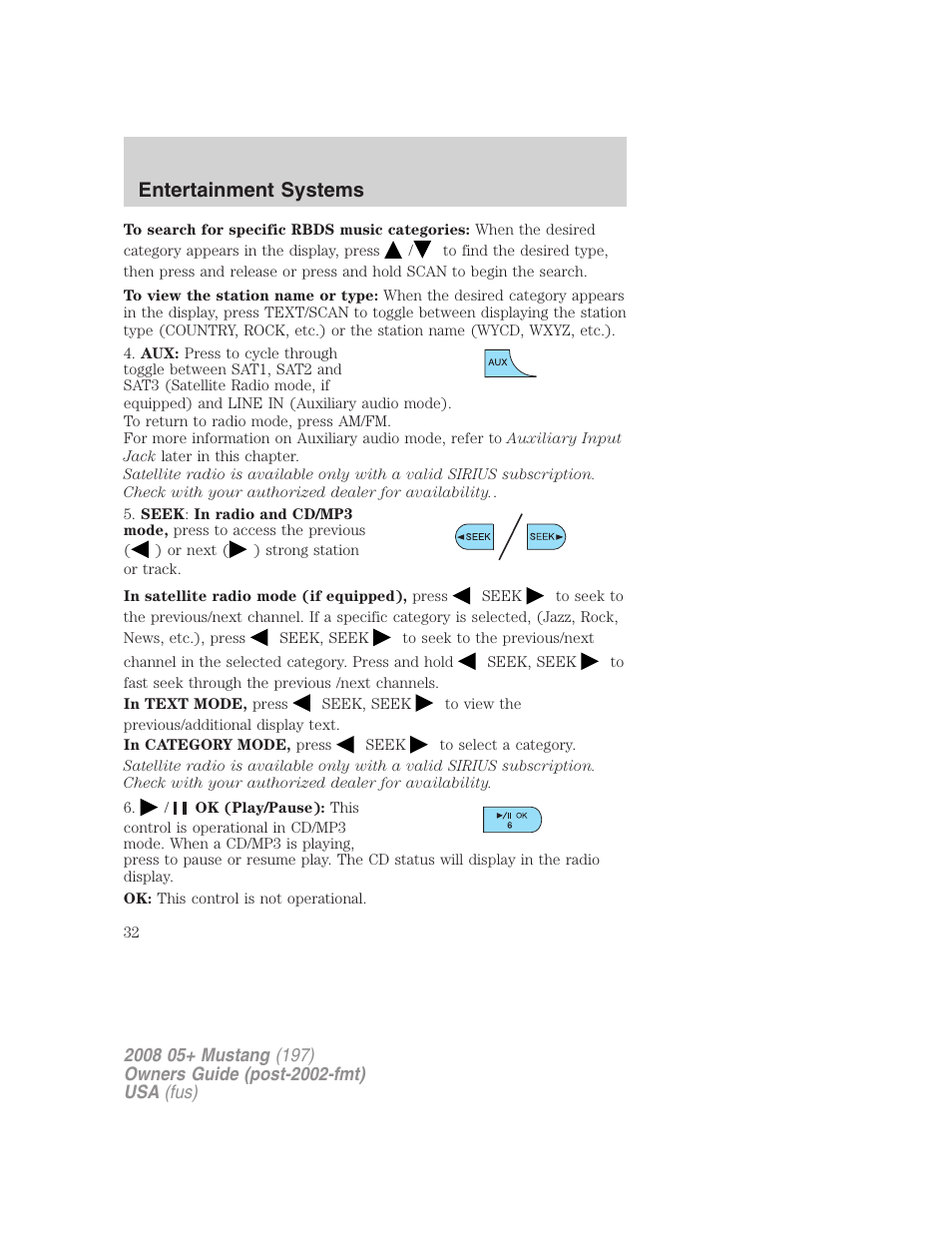 Entertainment systems | FORD 2008 Mustang v.1 User Manual | Page 32 / 280