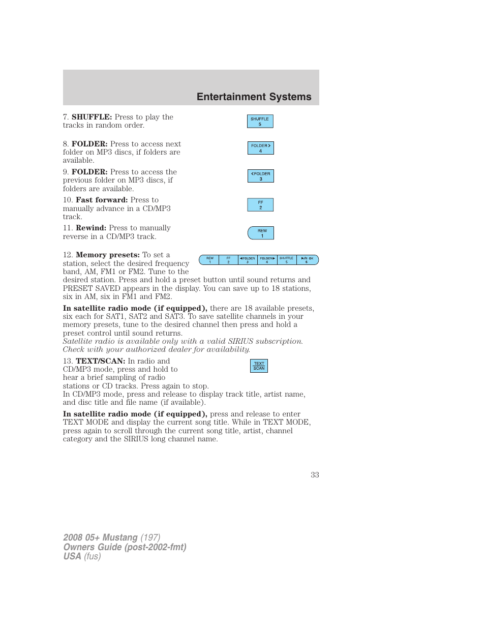 Entertainment systems | FORD 2008 Mustang v.1 User Manual | Page 33 / 280