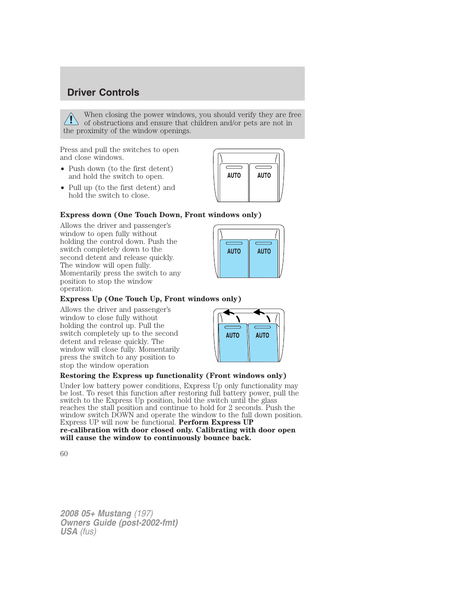 Driver controls | FORD 2008 Mustang v.1 User Manual | Page 60 / 280