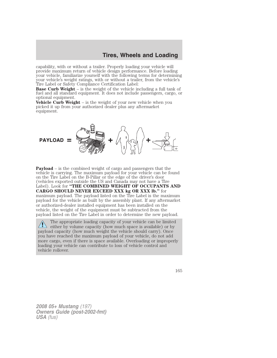 Tires, wheels and loading | FORD 2008 Mustang v.2 User Manual | Page 165 / 288