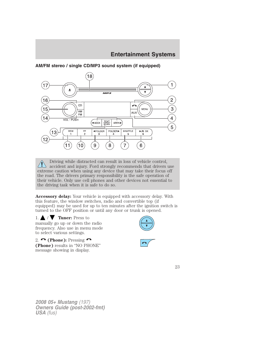 Am/fm stereo with cd, Entertainment systems | FORD 2008 Mustang v.2 User Manual | Page 23 / 288