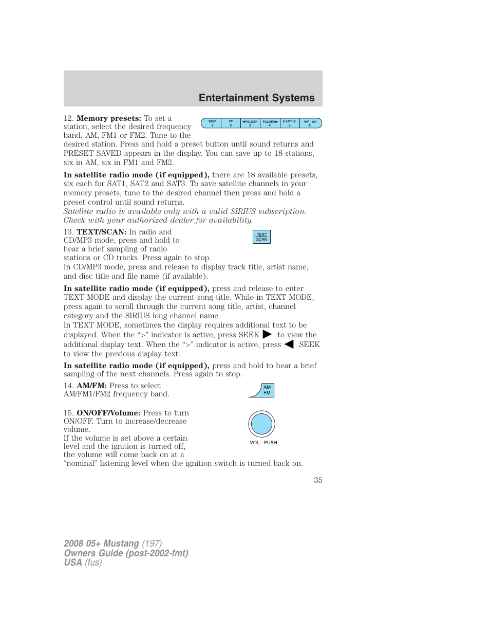 Entertainment systems | FORD 2008 Mustang v.2 User Manual | Page 35 / 288