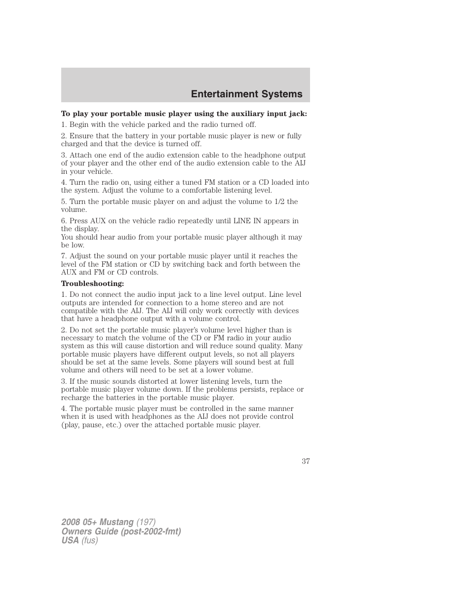 Entertainment systems | FORD 2008 Mustang v.2 User Manual | Page 37 / 288