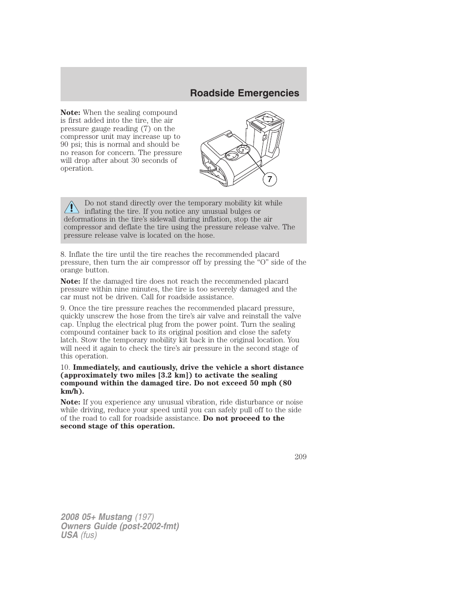 Roadside emergencies | FORD 2008 Mustang v.3 User Manual | Page 209 / 285