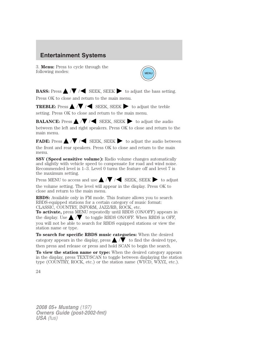 Entertainment systems | FORD 2008 Mustang v.3 User Manual | Page 24 / 285
