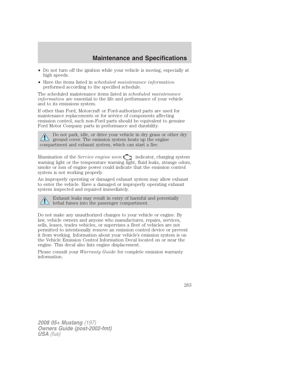 Maintenance and specifications | FORD 2008 Mustang v.3 User Manual | Page 263 / 285