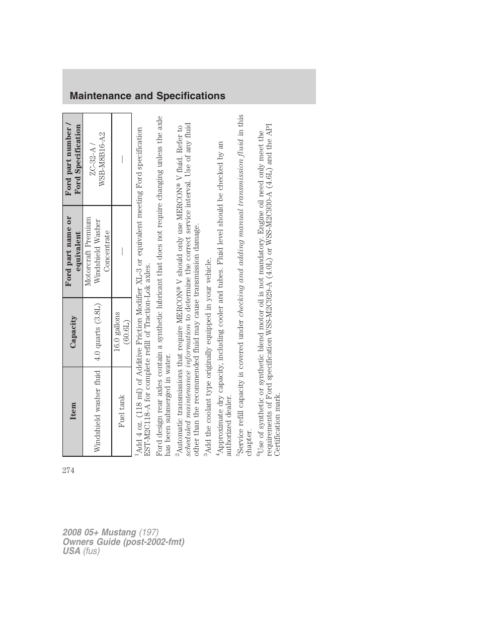 Maintenance and specifications | FORD 2008 Mustang v.3 User Manual | Page 274 / 285