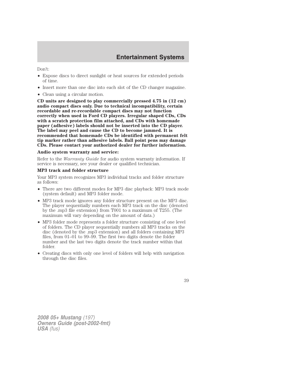 Entertainment systems | FORD 2008 Mustang v.3 User Manual | Page 39 / 285