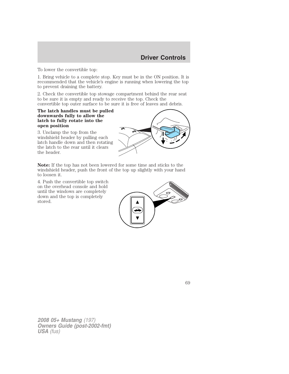 Driver controls | FORD 2008 Mustang v.3 User Manual | Page 69 / 285