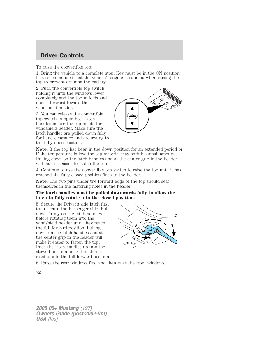 Driver controls | FORD 2008 Mustang v.3 User Manual | Page 72 / 285