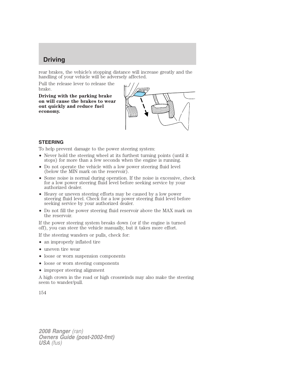 Steering, Driving | FORD 2008 Ranger v.1 User Manual | Page 154 / 272
