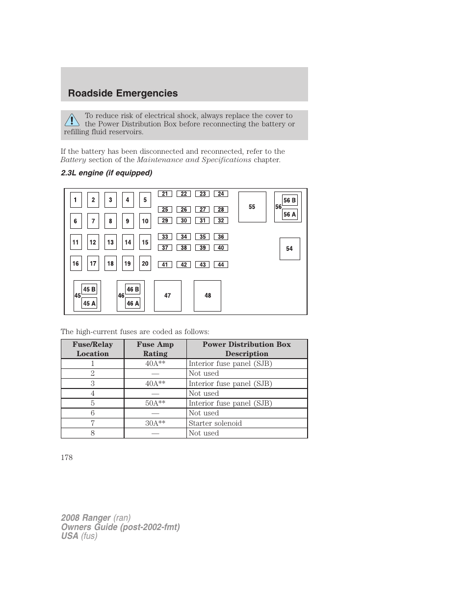 3l engine (if equipped), Roadside emergencies | FORD 2008 Ranger v.1 User Manual | Page 178 / 272