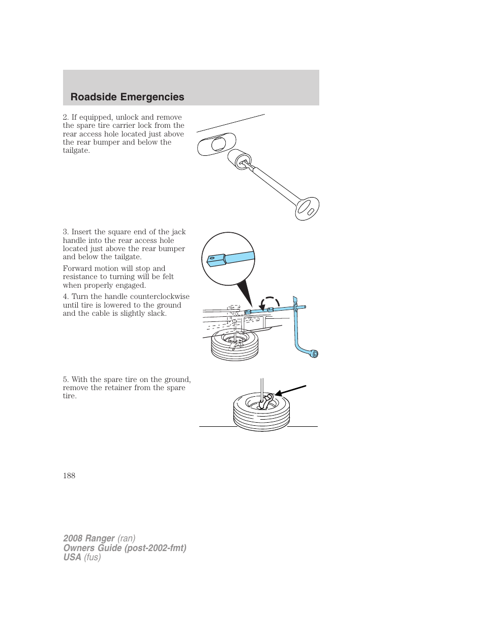 Roadside emergencies | FORD 2008 Ranger v.1 User Manual | Page 188 / 272