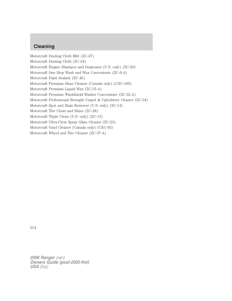 Cleaning | FORD 2008 Ranger v.1 User Manual | Page 214 / 272