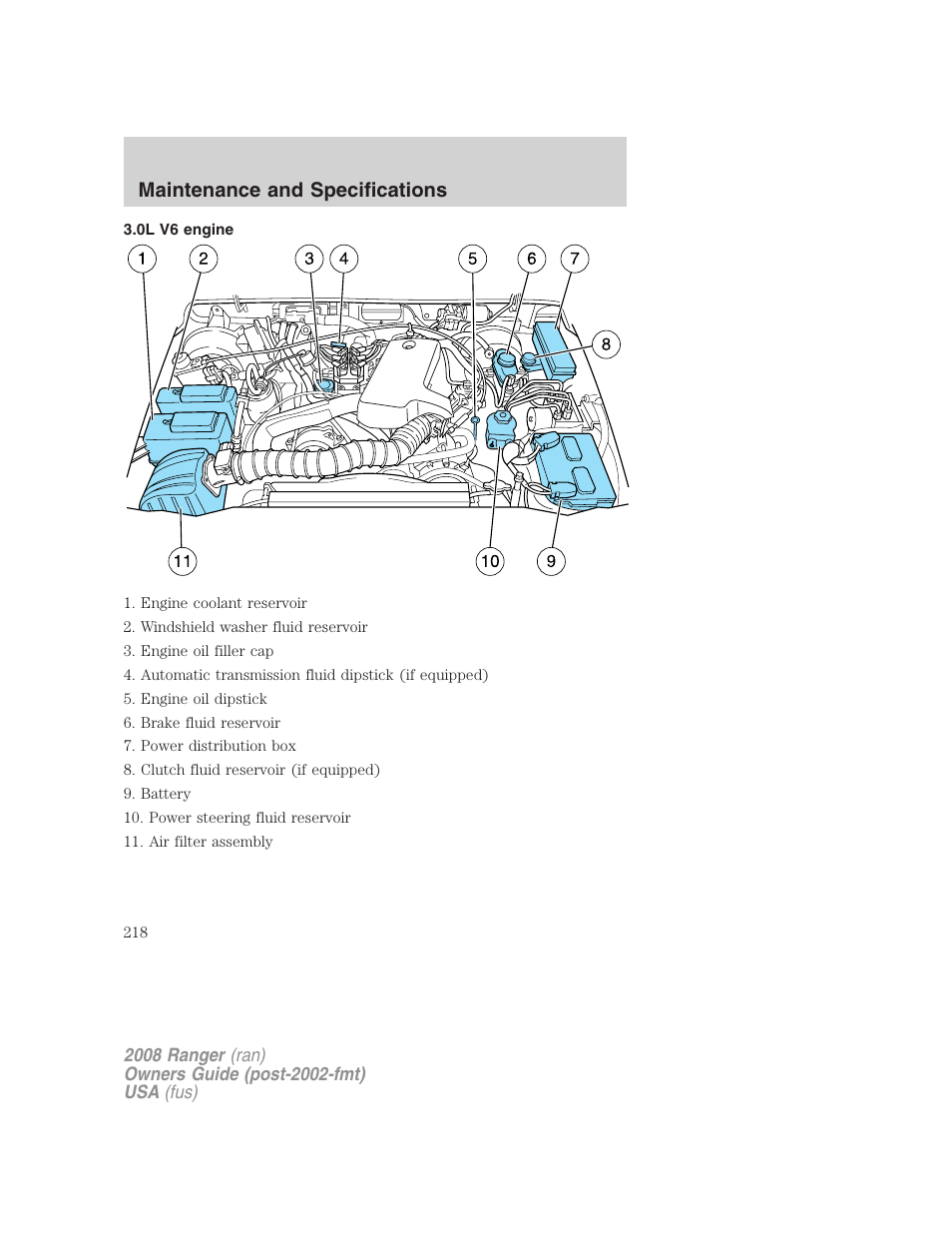 0l v6 engine, Maintenance and specifications | FORD 2008 Ranger v.1 User Manual | Page 218 / 272