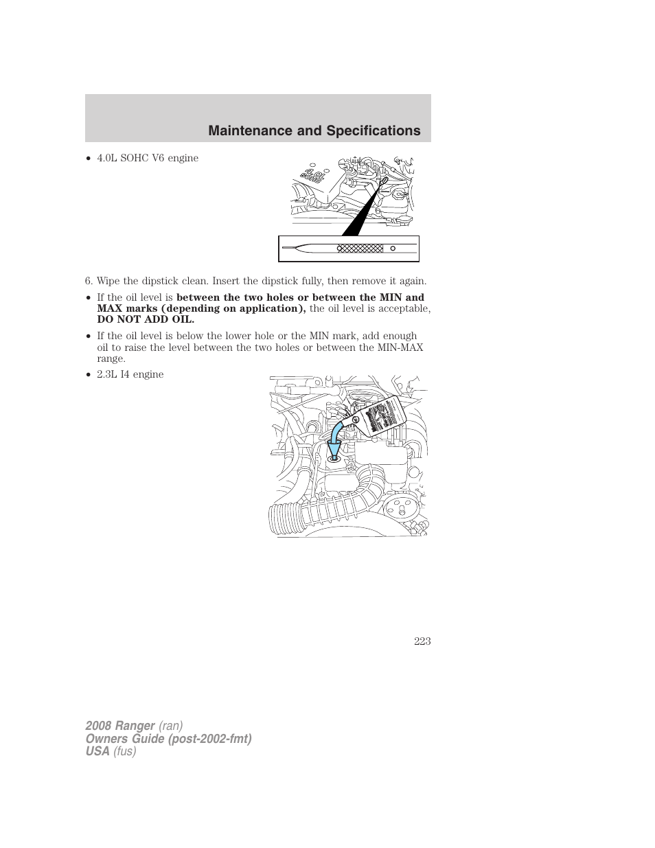 Maintenance and specifications | FORD 2008 Ranger v.1 User Manual | Page 223 / 272