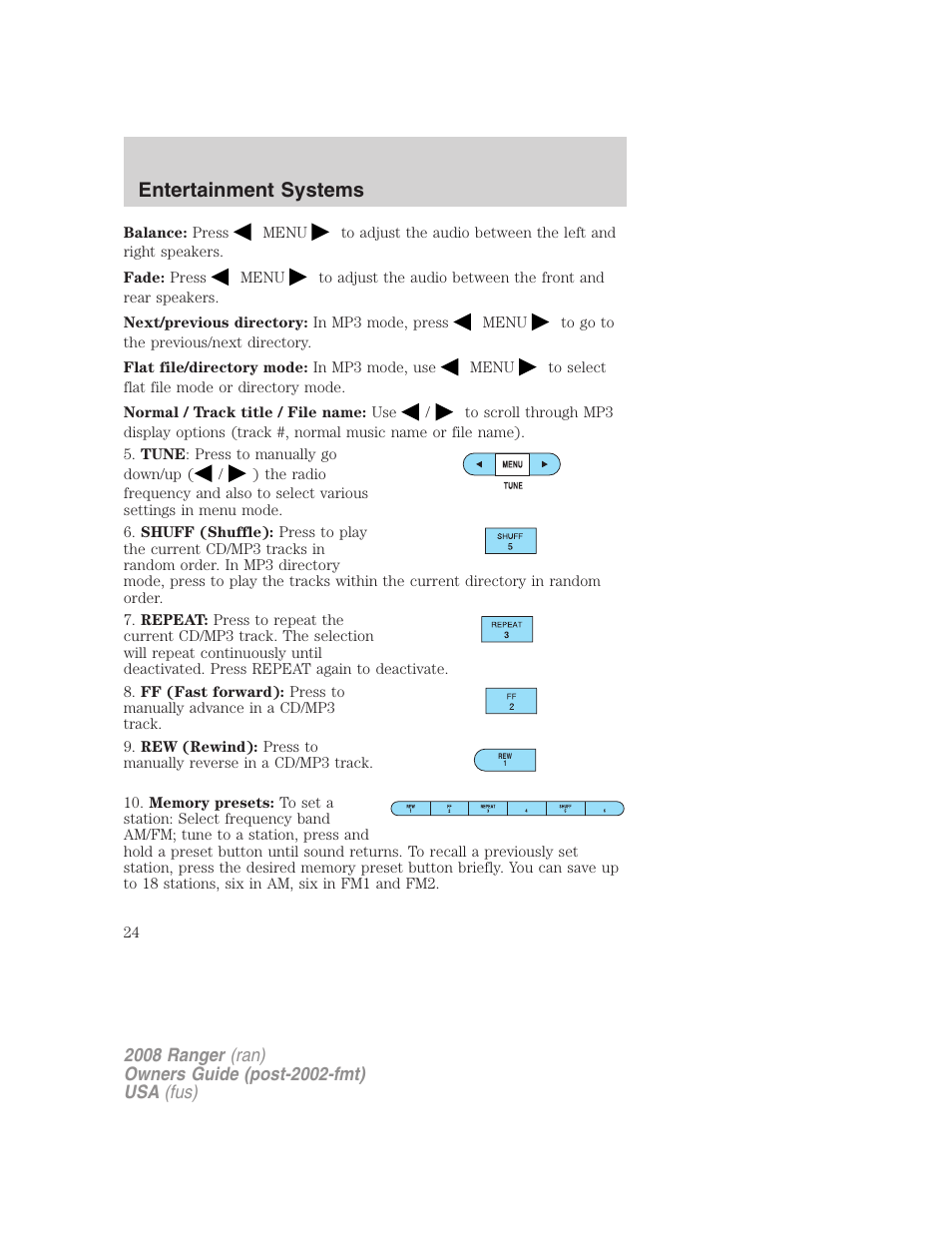 Entertainment systems | FORD 2008 Ranger v.1 User Manual | Page 24 / 272