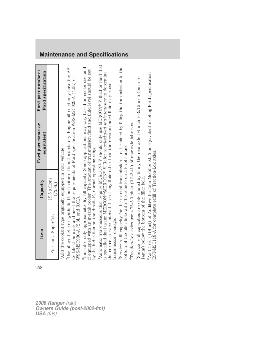Maintenance and specifications | FORD 2008 Ranger v.1 User Manual | Page 258 / 272