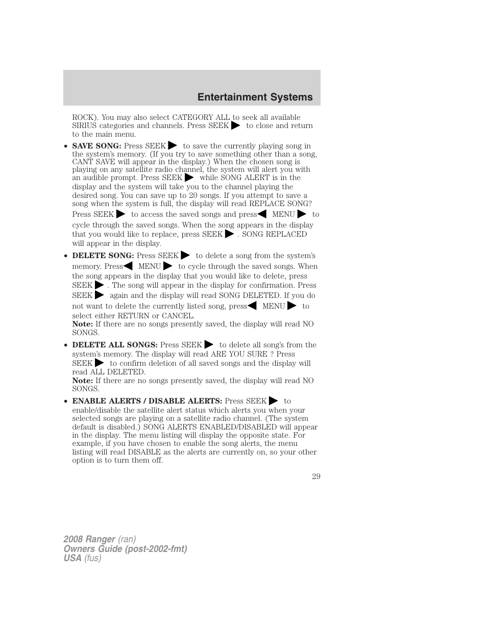Entertainment systems | FORD 2008 Ranger v.1 User Manual | Page 29 / 272