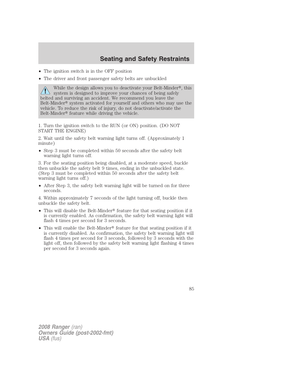 Seating and safety restraints | FORD 2008 Ranger v.1 User Manual | Page 85 / 272