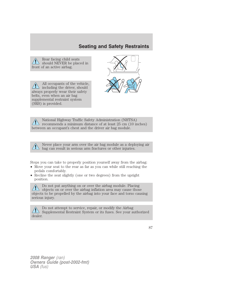 Seating and safety restraints | FORD 2008 Ranger v.1 User Manual | Page 87 / 272