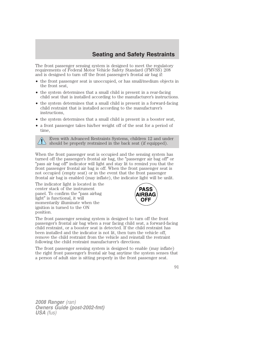 Seating and safety restraints | FORD 2008 Ranger v.1 User Manual | Page 91 / 272