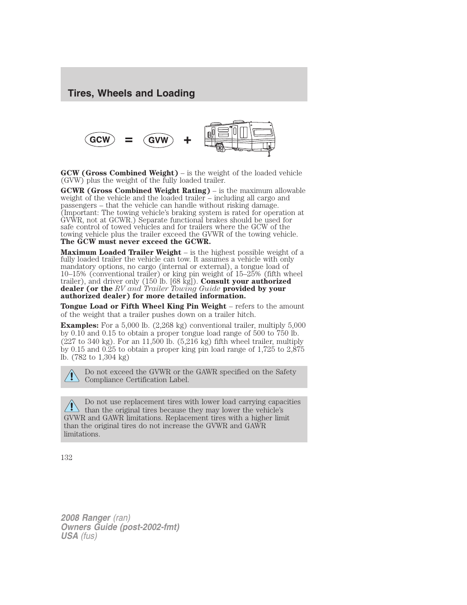 Tires, wheels and loading | FORD 2008 Ranger v.2 User Manual | Page 132 / 272