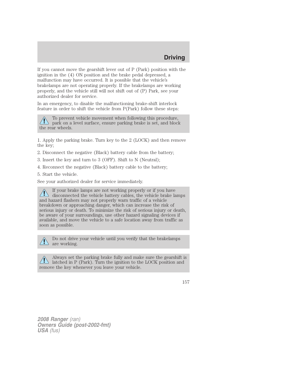 Driving | FORD 2008 Ranger v.2 User Manual | Page 157 / 272