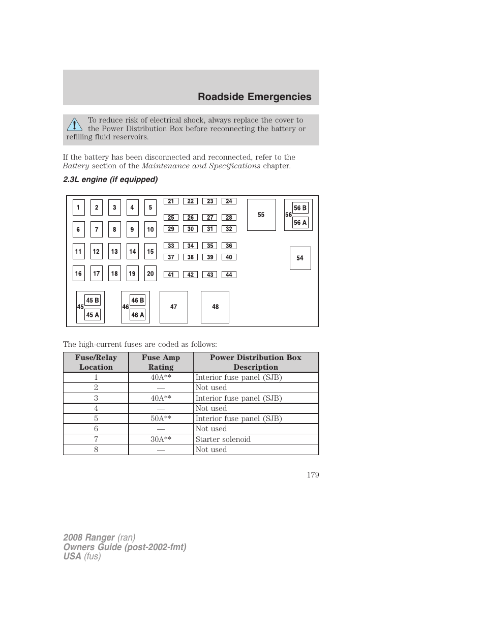3l engine (if equipped), Roadside emergencies | FORD 2008 Ranger v.2 User Manual | Page 179 / 272