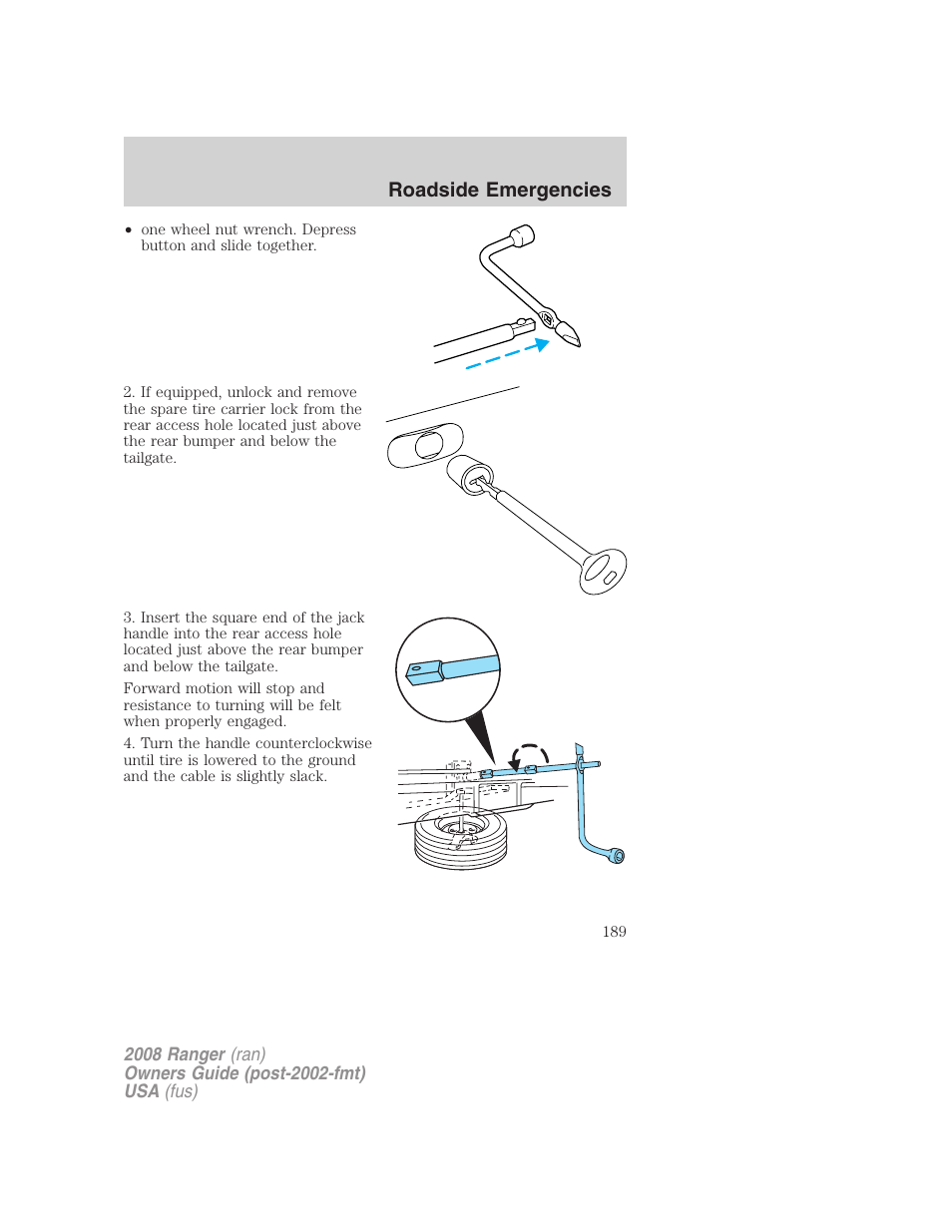 Roadside emergencies | FORD 2008 Ranger v.2 User Manual | Page 189 / 272