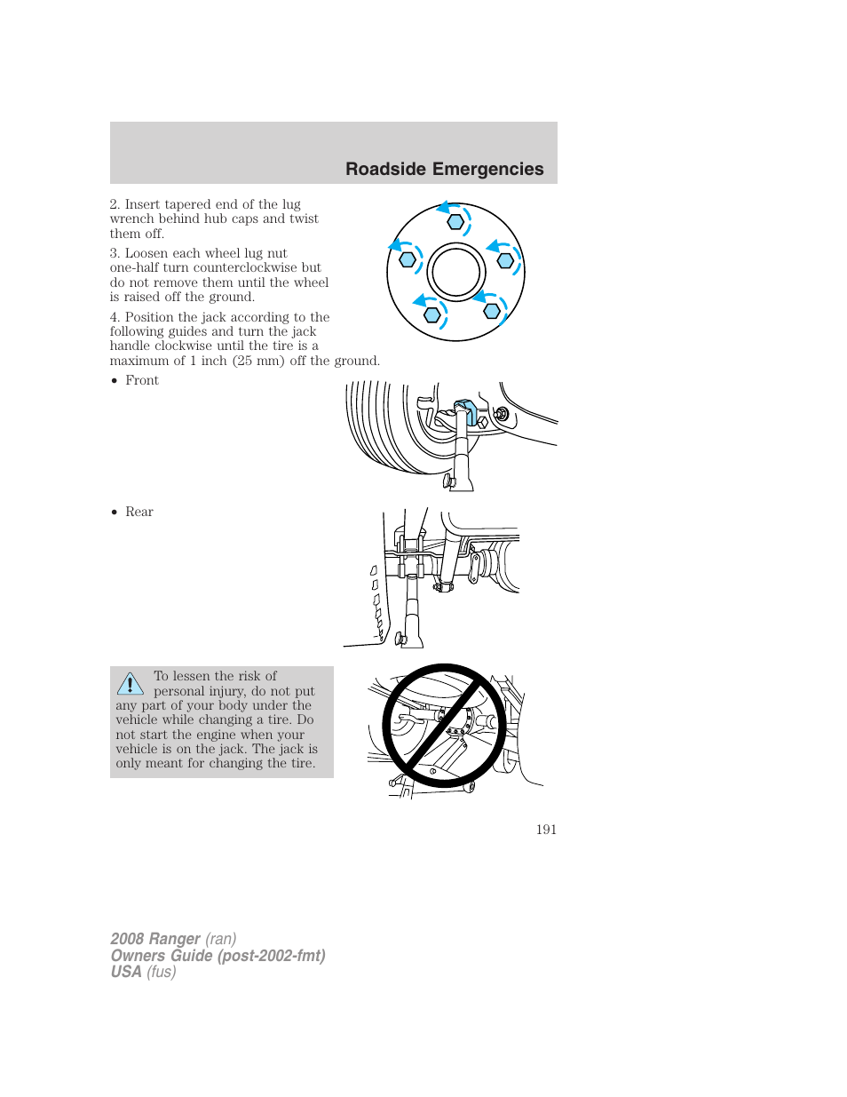 Roadside emergencies | FORD 2008 Ranger v.2 User Manual | Page 191 / 272