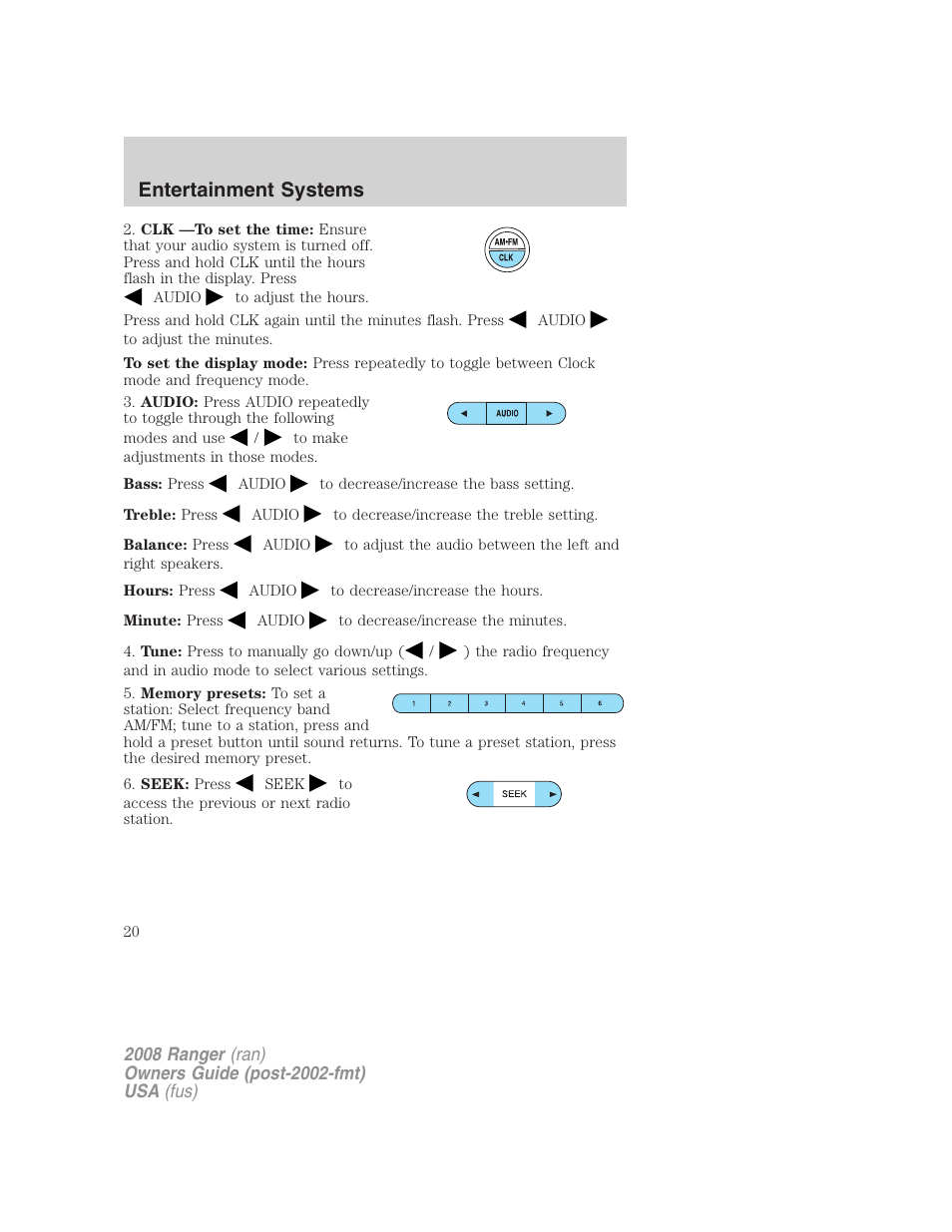 Entertainment systems | FORD 2008 Ranger v.2 User Manual | Page 20 / 272
