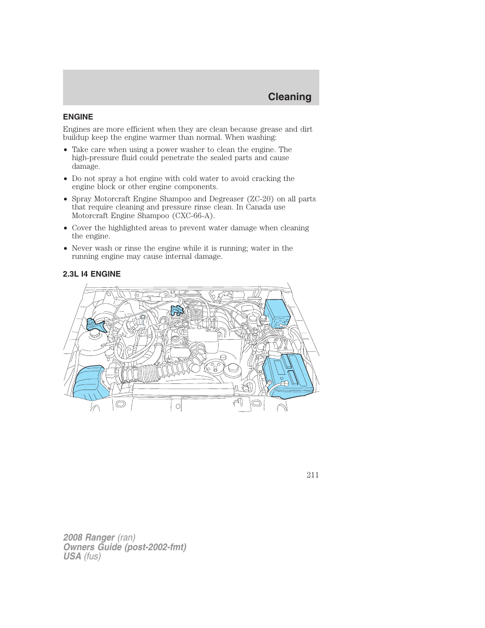 Engine, 3l i4 engine, Cleaning | FORD 2008 Ranger v.2 User Manual | Page 211 / 272