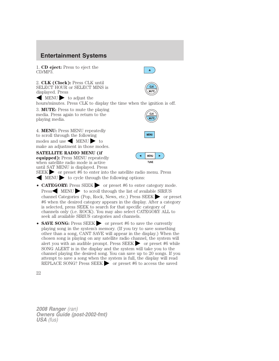 Entertainment systems | FORD 2008 Ranger v.2 User Manual | Page 22 / 272