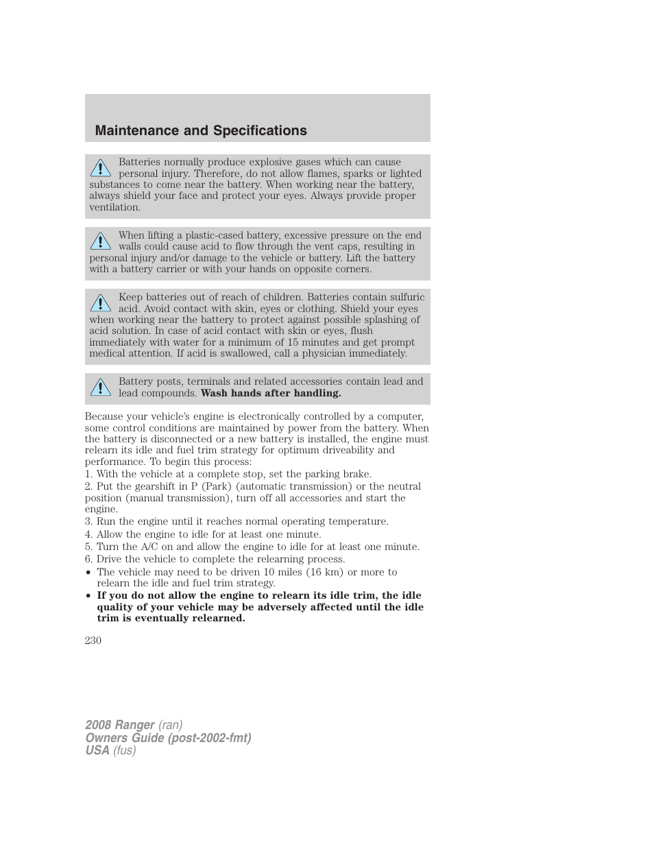 Maintenance and specifications | FORD 2008 Ranger v.2 User Manual | Page 230 / 272