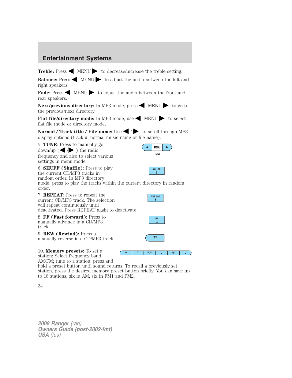 Entertainment systems | FORD 2008 Ranger v.2 User Manual | Page 24 / 272