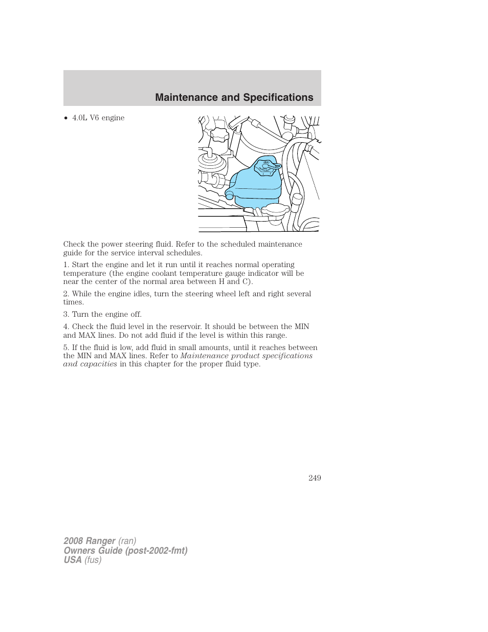 Maintenance and specifications | FORD 2008 Ranger v.2 User Manual | Page 249 / 272