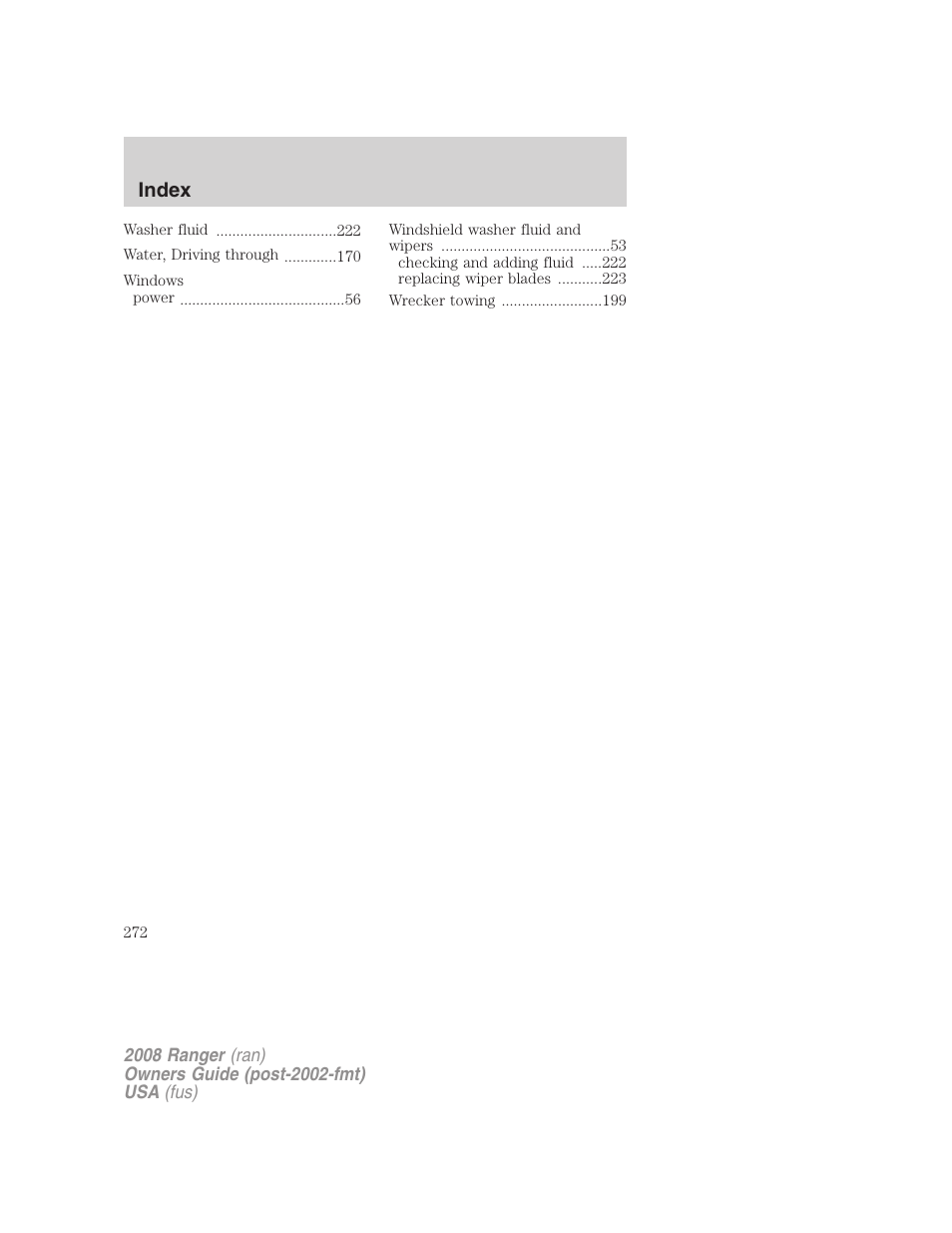 Index | FORD 2008 Ranger v.2 User Manual | Page 272 / 272