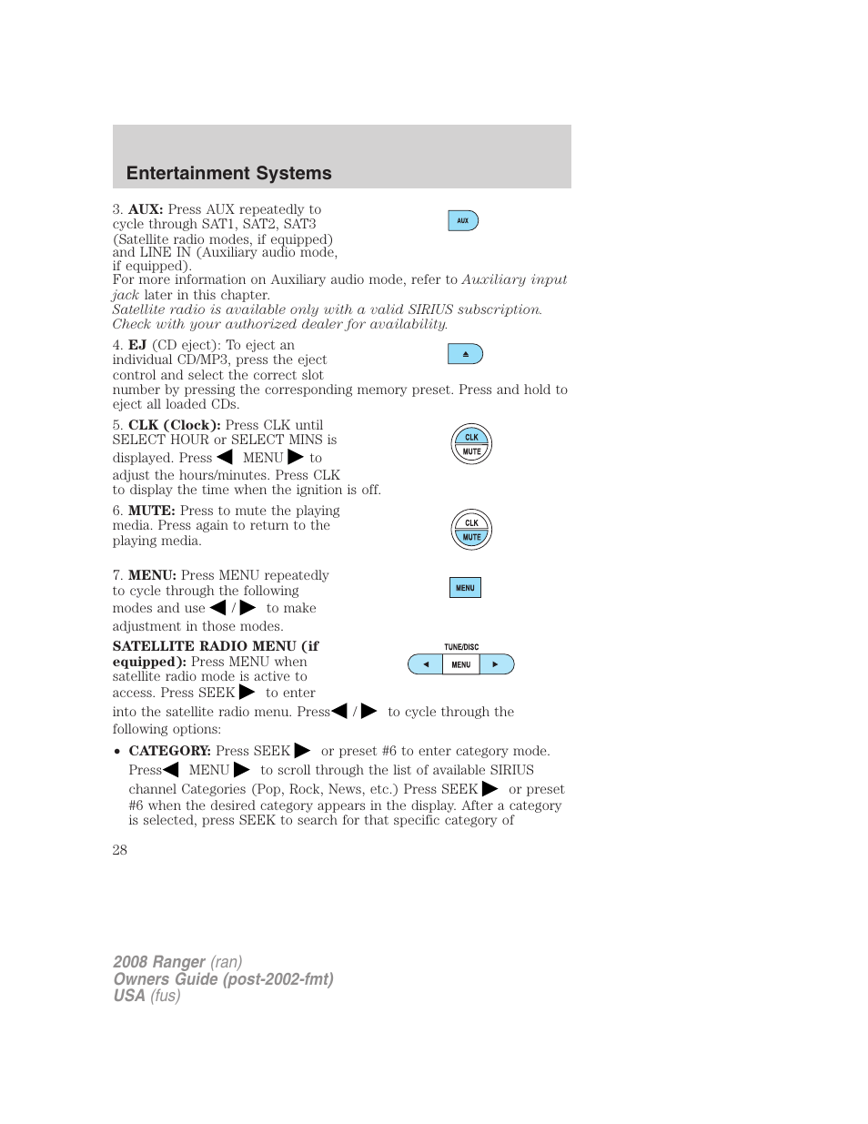 Entertainment systems | FORD 2008 Ranger v.2 User Manual | Page 28 / 272
