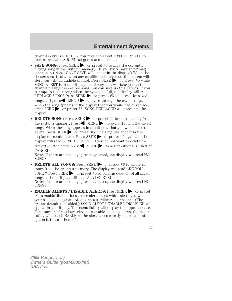 Entertainment systems | FORD 2008 Ranger v.2 User Manual | Page 29 / 272