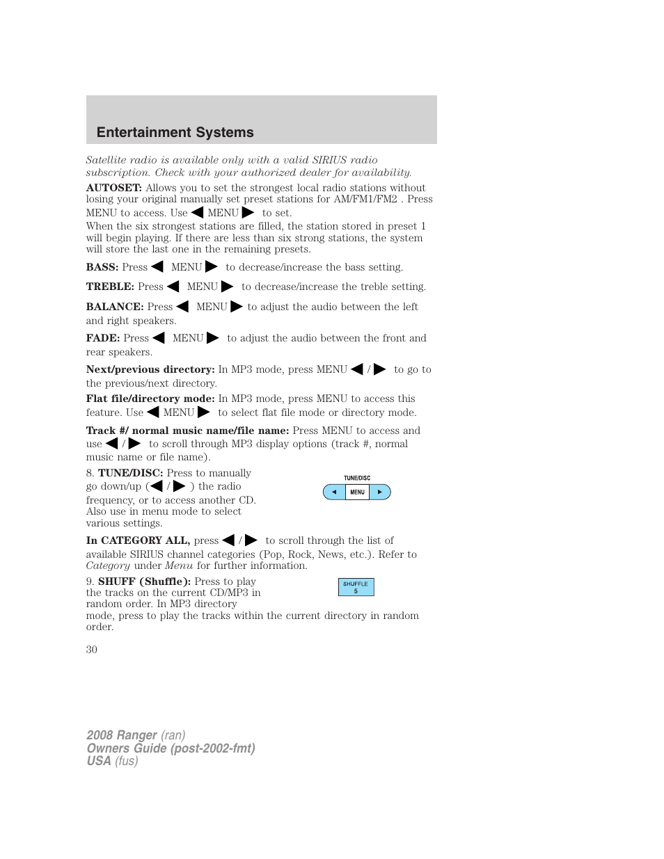 Entertainment systems | FORD 2008 Ranger v.2 User Manual | Page 30 / 272