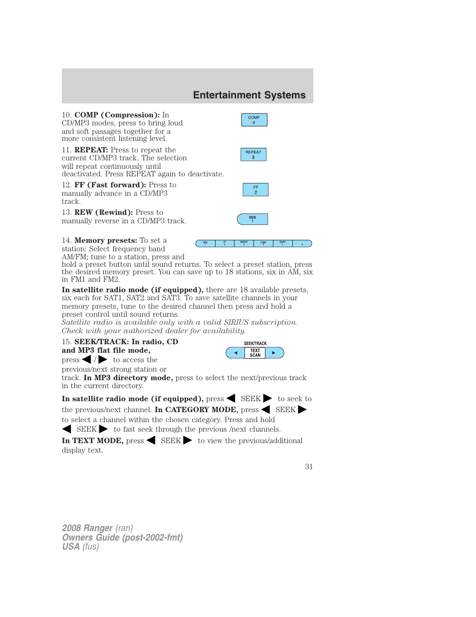 Entertainment systems | FORD 2008 Ranger v.2 User Manual | Page 31 / 272