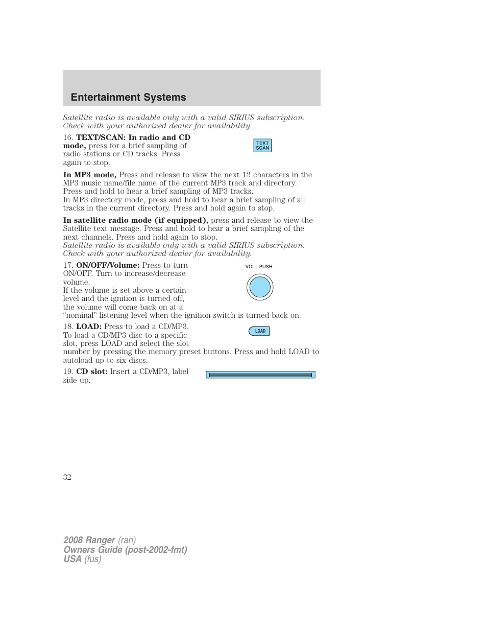 Entertainment systems | FORD 2008 Ranger v.2 User Manual | Page 32 / 272