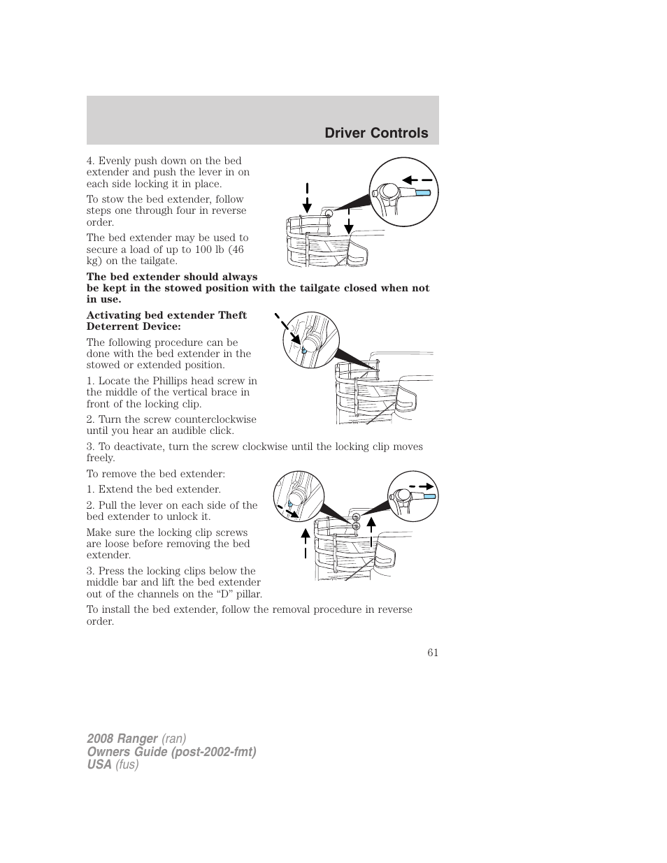 Driver controls | FORD 2008 Ranger v.2 User Manual | Page 61 / 272