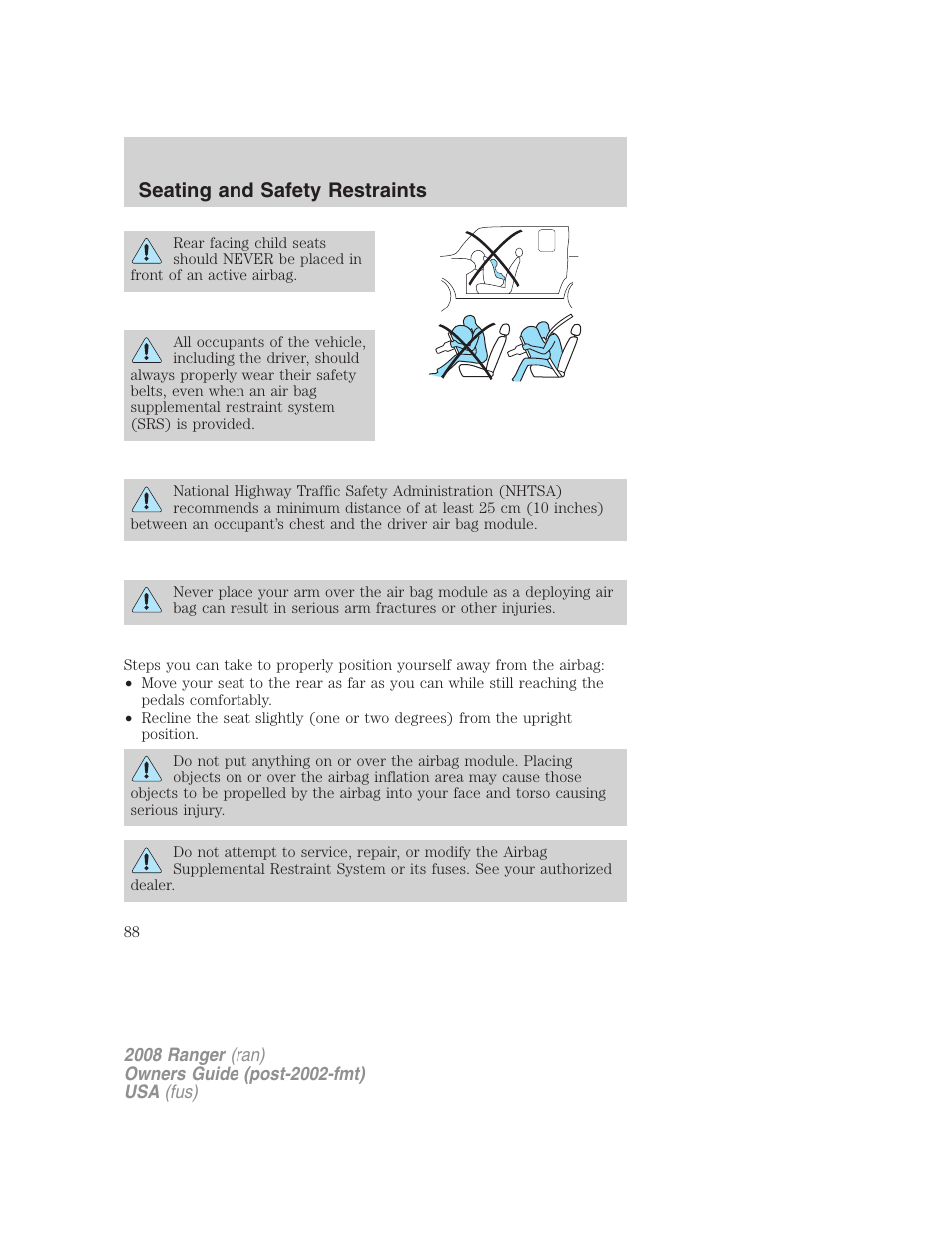 Seating and safety restraints | FORD 2008 Ranger v.2 User Manual | Page 88 / 272