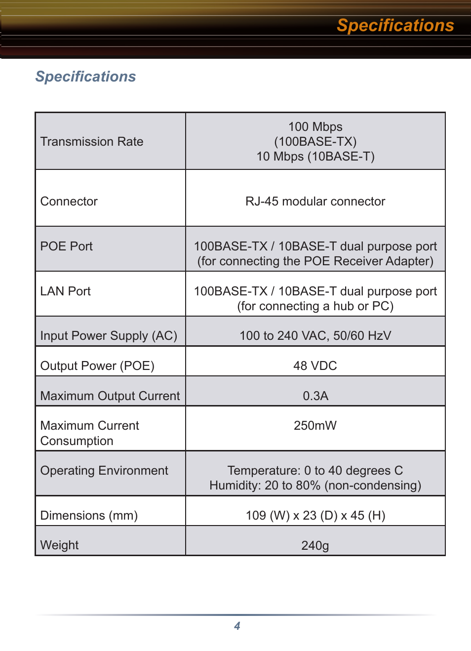 Specifications | Buffalo Technology WLE-POE-S User Manual | Page 4 / 8