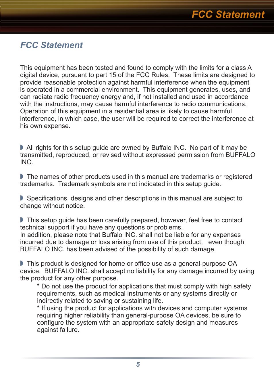 Fcc statement | Buffalo Technology WLE-POE-S User Manual | Page 5 / 8