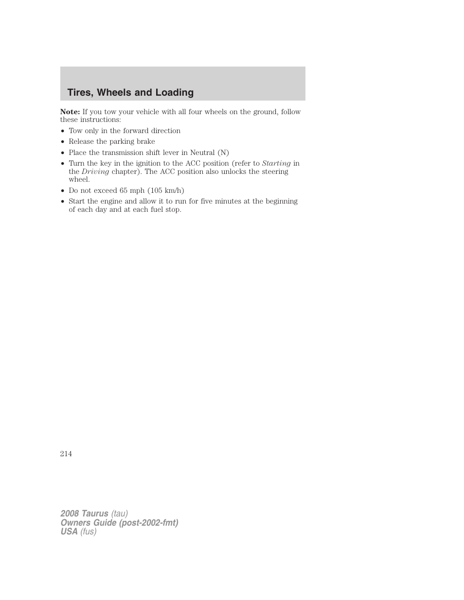 Tires, wheels and loading | FORD 2008 Taurus v.1 User Manual | Page 214 / 320